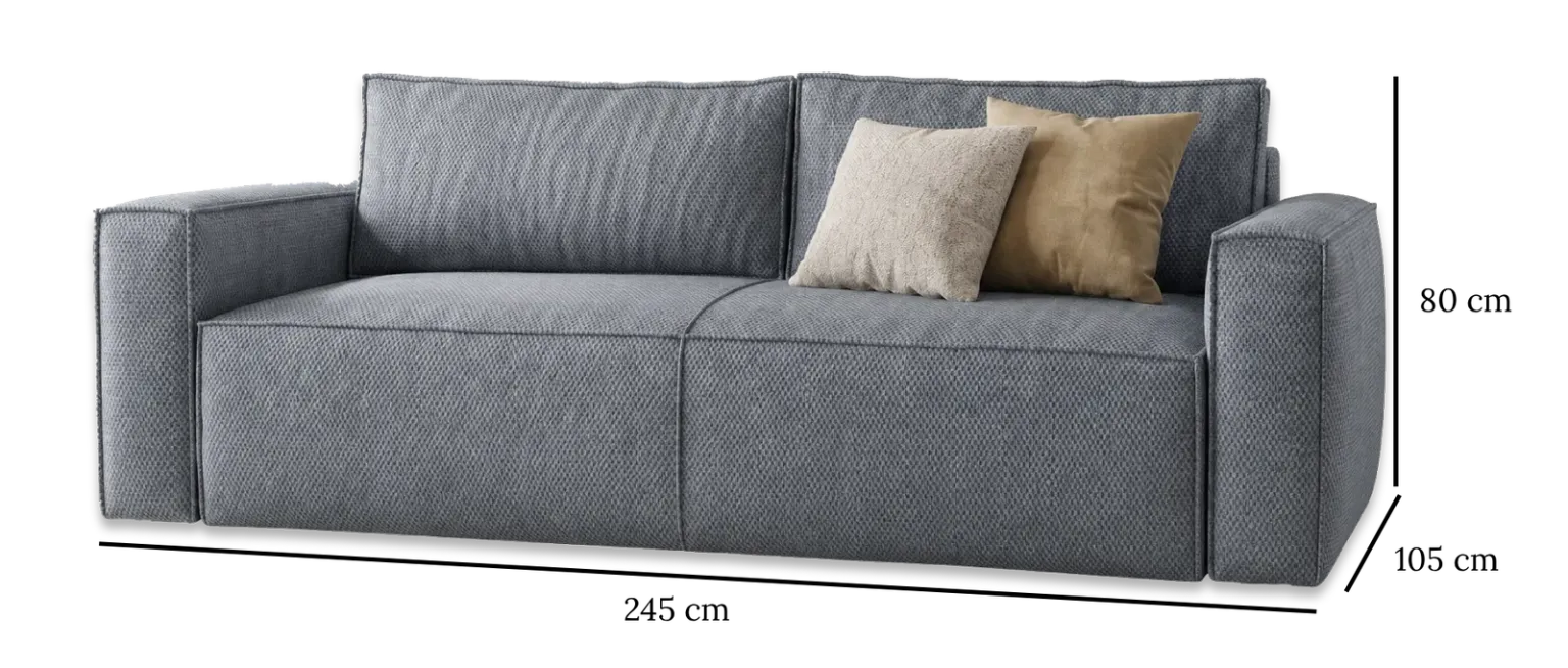 DANDY sovesofa med målangivelser (245 x 105 x 80 cm)